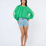 EMBROIDERED LSLV PALM BLOUSE