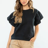 KNIT EYELET SLEEVE TOP