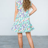ABSTRACT PRINT RUFFLE SLEEVE DRESS