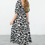 SMOCKED PATTERN MIDI DRESS