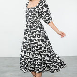 SMOCKED PATTERN MIDI DRESS