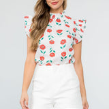 SMOCKED NECK FLOWER TOP