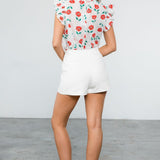 SMOCKED NECK FLOWER TOP
