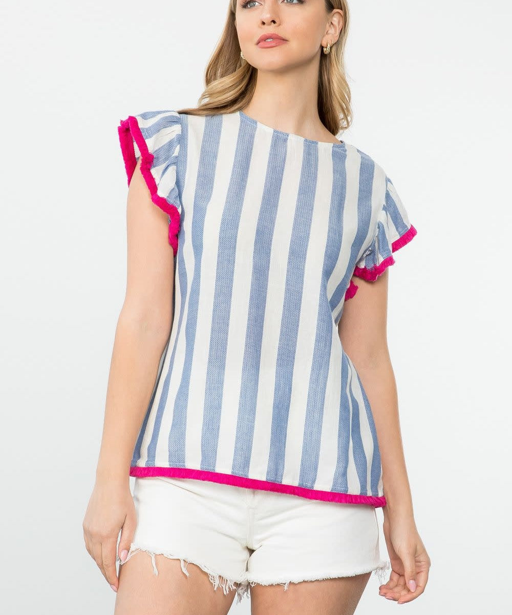 STRIPE TOP WITH FRINGE CONTRAST