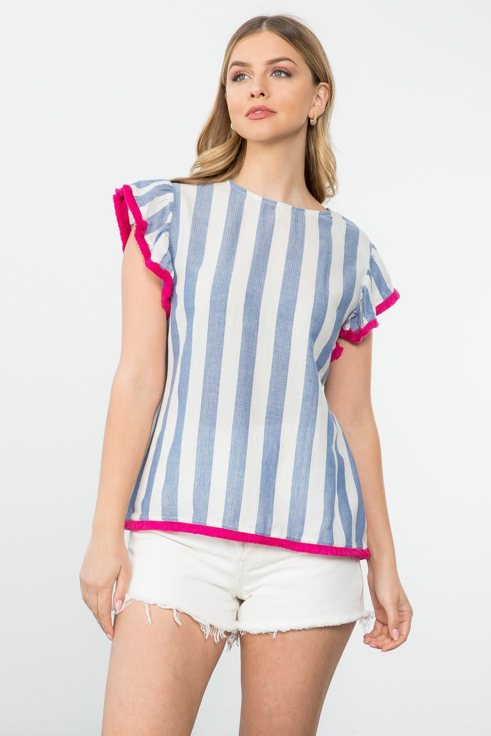 STRIPE TOP WITH FRINGE CONTRAST