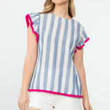 STRIPE TOP WITH FRINGE CONTRAST