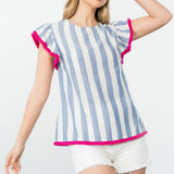 STRIPE TOP WITH FRINGE CONTRAST