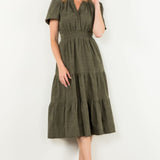 CORDUROY TIERED MIDI DRESS