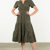 CORDUROY TIERED MIDI DRESS