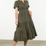 CORDUROY TIERED MIDI DRESS