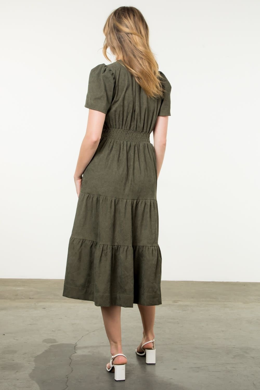CORDUROY TIERED MIDI DRESS
