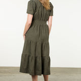 CORDUROY TIERED MIDI DRESS
