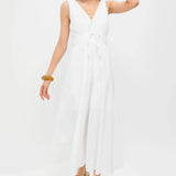 V VECK PLEATED MIDI DRESS