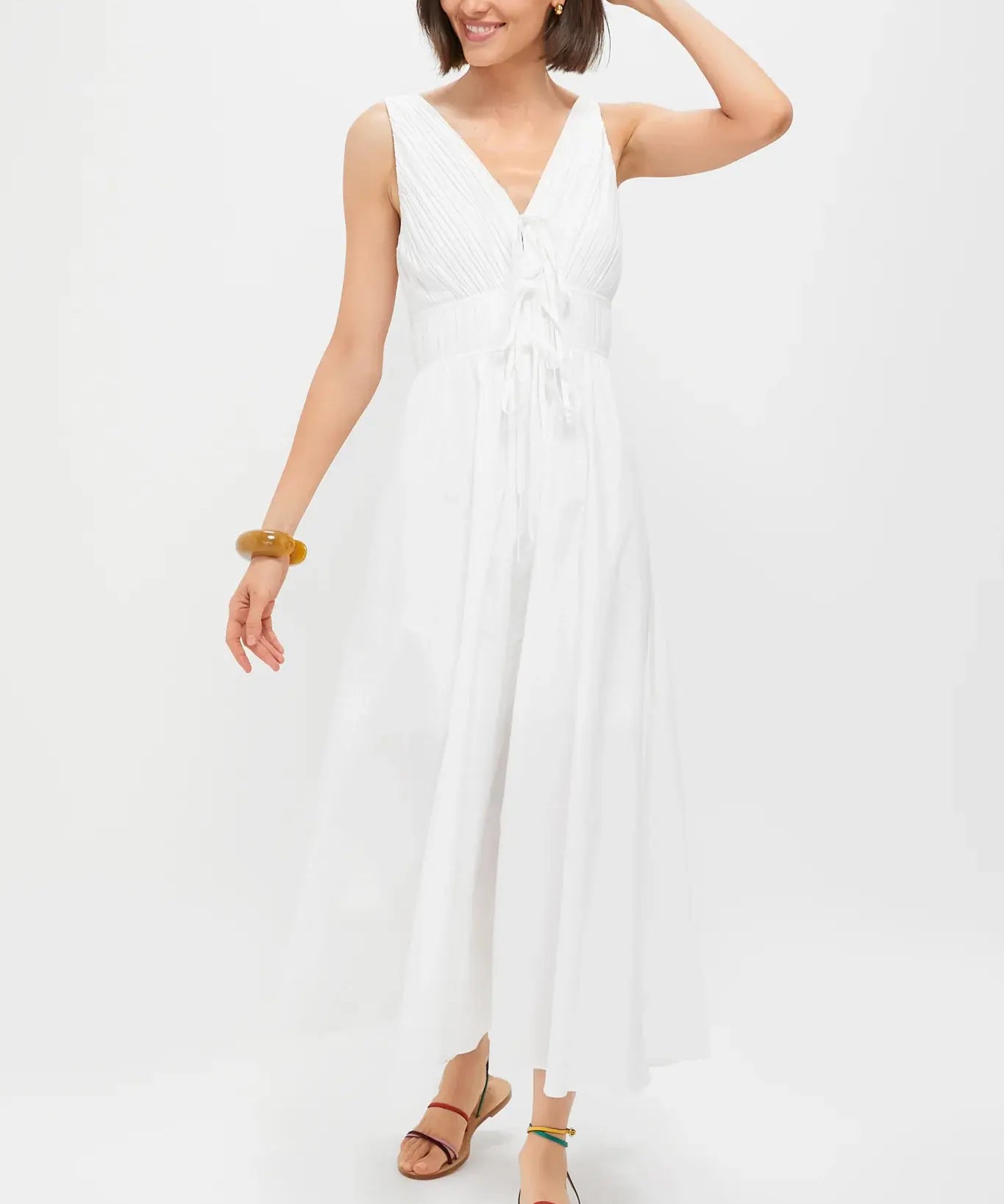 V VECK PLEATED MIDI DRESS