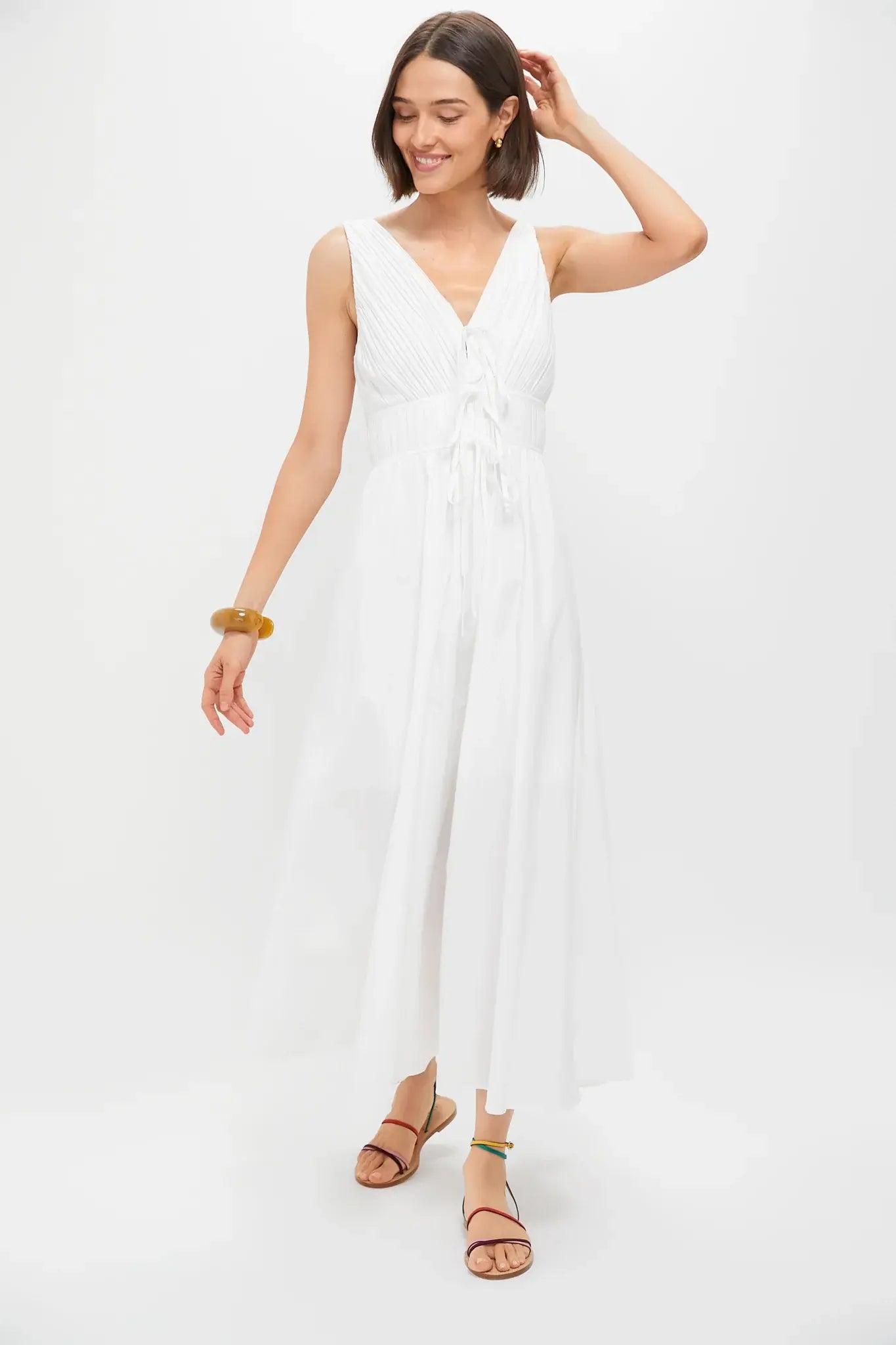 V VECK PLEATED MIDI DRESS