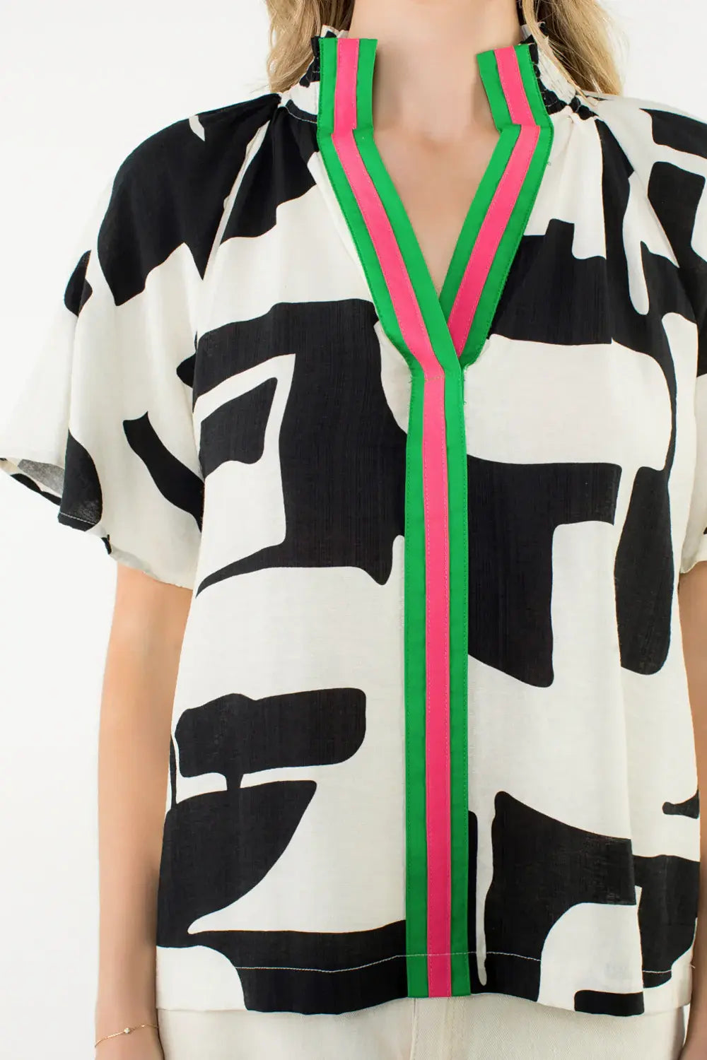 SSLV GEOMETRIC PRINT BLOUSE