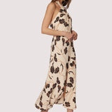 FALL FLORAL HALTER NECK SLIT MIDI