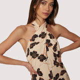 FALL FLORAL HALTER NECK SLIT MIDI
