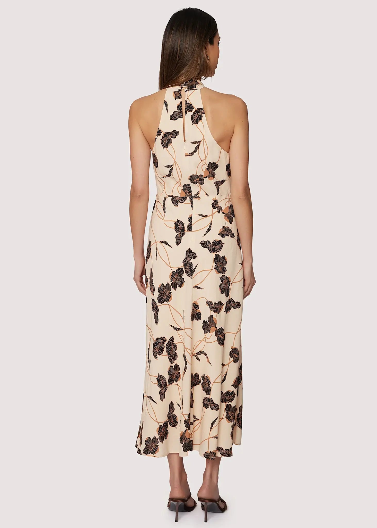 FALL FLORAL HALTER NECK SLIT MIDI